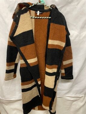 Cozy Open-Front Hooded Cardigan / Shawl - Sweater in Brown and Black
